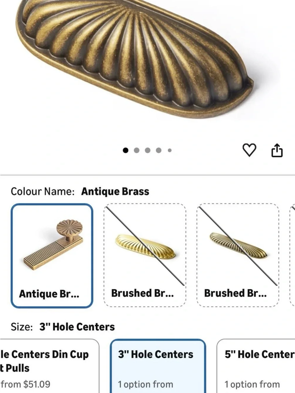 6 pc Antique Brass Cabinet Cup Pulls with hardware